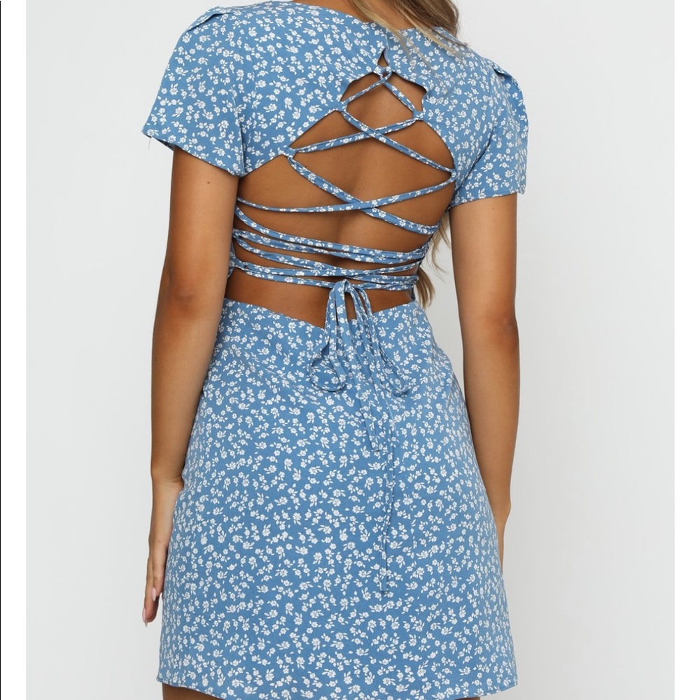 Water lily lace up open back mini dress - Picture 2 of 4
